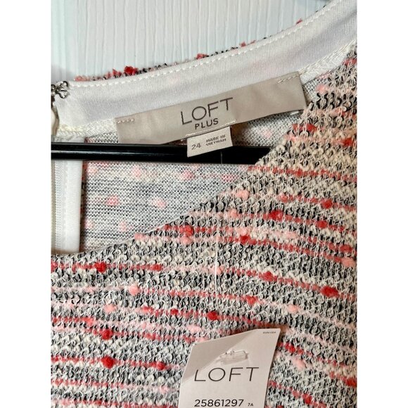 Loft Coral, Pink Boucle Knit Flutter Sleeve Shift Dress Size 24 Plus Sweater Fee - Picture 5 of 10